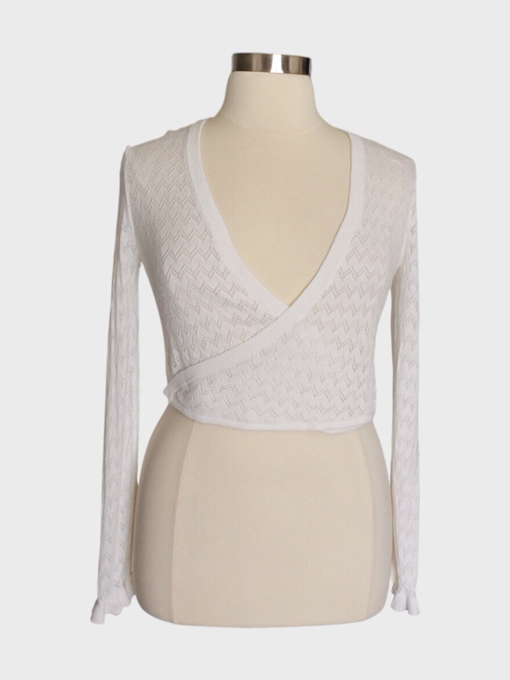 Candies Pointelle Wrap Front Cropped Sweater